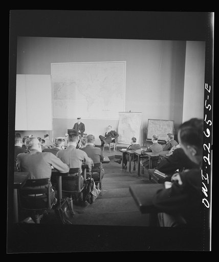 Charlottesville, Virginia. Officers attending a lecture in the School of Military Government at the University of Virginia