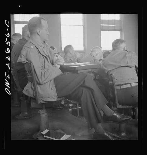 Charlottesville, Virginia. Officers attending a lecture in the School of Military Government at the University of Virginia