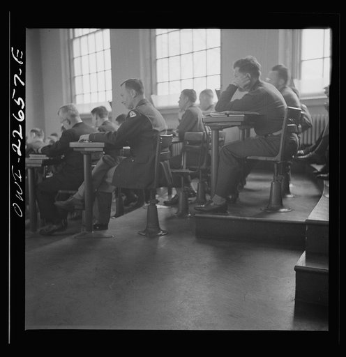 Untitled photo, possibly related to: Charlottesville, Virginia. Officers attending a lecture in the School of Military Government at the University of Virginia