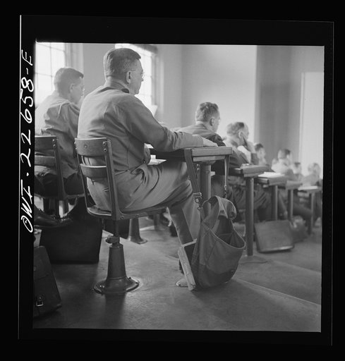 Untitled photo, possibly related to: Charlottesville, Virginia. Officers attending a lecture in the School of Military Government at the University of Virginia