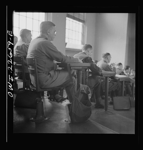 Untitled photo, possibly related to: Charlottesville, Virginia. Officers attending a lecture in the School of Military Government at the University of Virginia