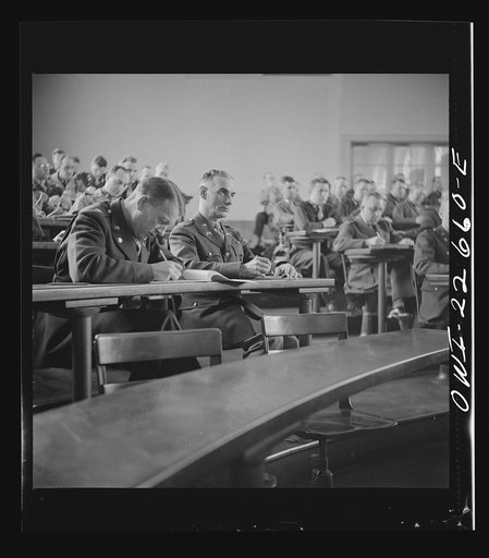 Untitled photo, possibly related to: Charlottesville, Virginia. Officers attending a lecture in the School of Military Government at the University of Virginia