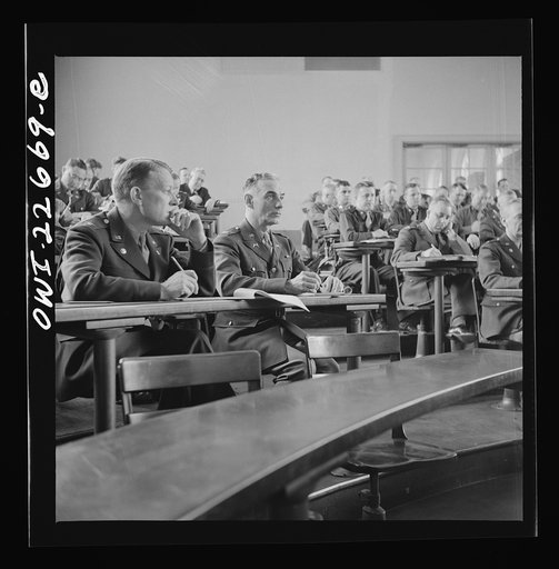 Charlottesville, Virginia. Officers listening to a lecture in the School of Military Government at the University of Virginia
