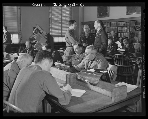Charlottesville, Virginia. Officers of the School of Military Government in the Library of International Law at the University of Virginia