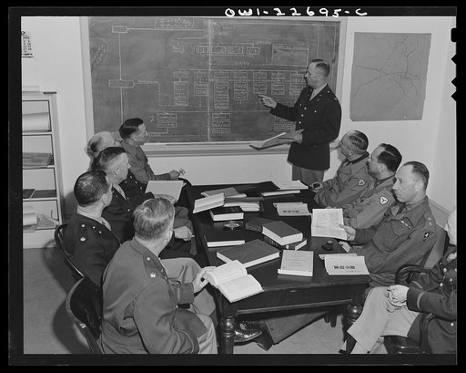 Charlottesville, Virginia. Committee of ten assigned to the study of Japanese political administration studying tactical problems in the School of Military Government at the University of Virginia