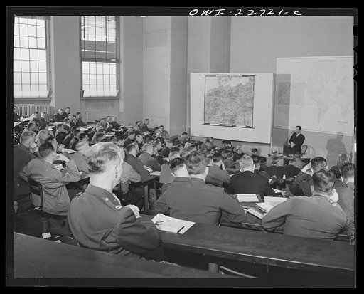 Charlottesville, Virginia. Civilian specialist in Japanese relations lecturing to a class in the School of Military Government at the University of Virginia