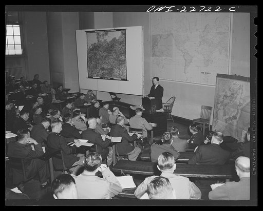 Untitled photo, possibly related to: Charlottesville, Virginia. Civilian specialist in Japanese relations lecturing to a class in the School of Military Government at the University of Virginia