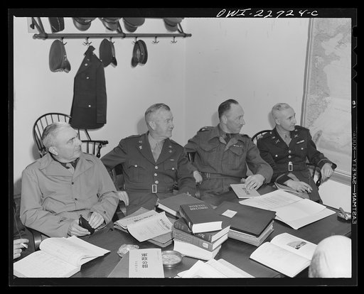 Charlottesville, Virginia. Officers enrolled in the School of Military Government studying foreign administrative policies at the University of Virginia