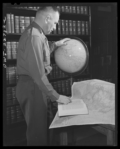 Untitled photo, possibly related to: Charlottesville, Virginia. A colonel who is attending the School of Military Government doing research in the Library of International Law at the University of Virginia