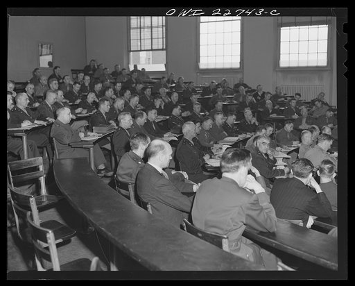 Untitled photo, possibly related to: Charlottesville, Virginia. Officers enrolled in the School of Military Government attending lecture on foreign administrative problems at the University of Virginia