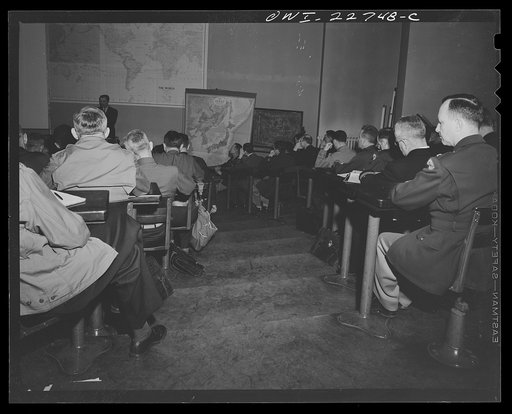 Untitled photo, possibly related to: Charlottesville, Virginia. Civilian specialist in Japanese relations lecturing to a class in the School of Military Government at the University of Virginia