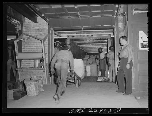 Untitled photo, possibly related to: New Orleans, Louisiana. Loading truck at the New Orleans terminal of the Associated Transport Company
