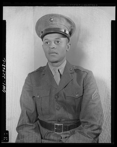 Howard P. Perry, the first Negro to arrive at training camp. Camp Lejeune, North Carolina