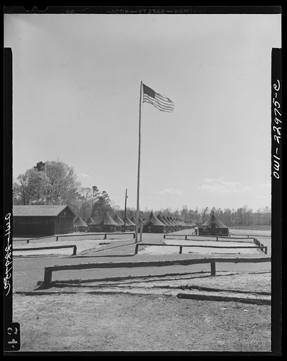 Camp Lejeune, New River, North Carolina. Scene at the Marine training camp, showing quarters of the 51st Composite Battalion, U.S. Marine Corps