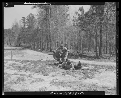 Camp Lejeune, New River, North Carolina. A Negro enlistee of the 51st Composite Battalion, U.S. Marine Corps, learning how to disarm a soldier