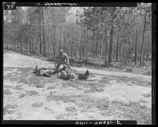 Camp Lejeune, New River, North Carolina. An engineer of the 51st Composite Battalion, U.S. Marine Corps, learning how to disarm a soldier of his bayonet
