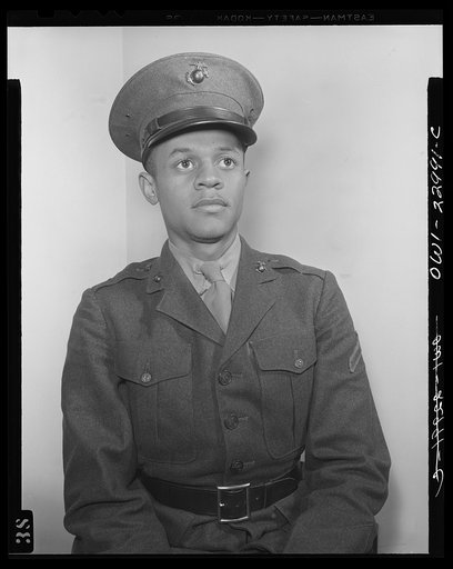 Camp Lejeune, North Carolina. Howard P. Perry, the first Negro to arrive at training camp