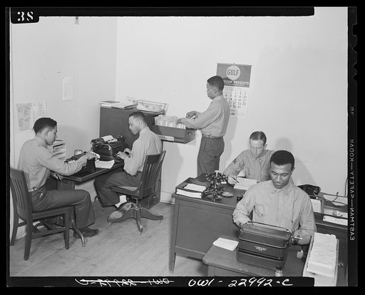 Camp Lejeune, New River, North Carolina. Scene in the office of the 51st Composite Battalion, U.S. Marine Corps