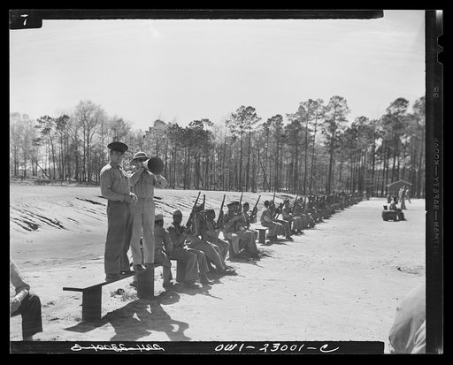 Camp Lejeune, New River, North Carolina. Engineers of the 51st Composite Battalion, U.S. Marine Corps, practice "on the firing line"