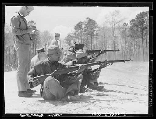 Camp Lejeune, New River, North Carolina. Engineers of the 51st Composite Battalion, U.S. Marine Corps, practice "on the firing line"