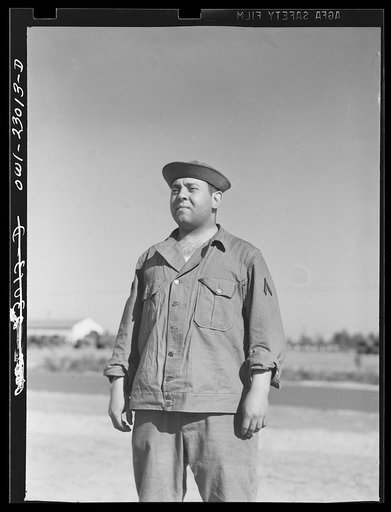 Camp Lejeune, New River, North Carolina. Marine Corps Negro enlistee in fatigue uniform