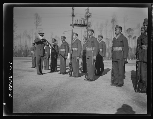 Camp Lejeune, New River, North Carolina. A drill officer with his men on the drill field