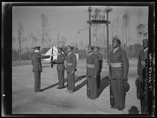 Camp Lejeune, New River, North Carolina. A drill officer with his men on the drill field