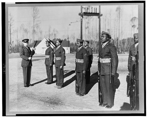 Camp Lejeune, New River, North Carolina. A drill officer with his men on the drill field