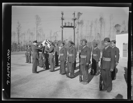 Camp Lejeune, New River, North Carolina. A drill officer with his men on the drill field