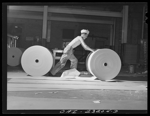 Untitled photo, possibly related to: Lufkin, Texas. Southland paper mill. Rolls of newsprint ready to be wrapped