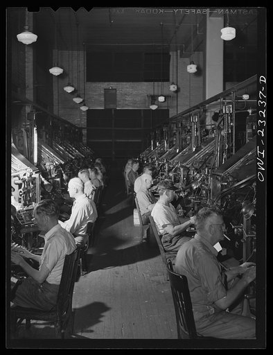 Dallas, Texas. Linotype operators at the Dallas Morning News