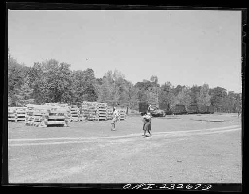 Untitled photo, possibly related to: Nacogdoches County, Texas. Railroad ties at the siding