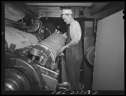 Dallas, Texas. Changing the forms on the press at the Dallas Morning News
