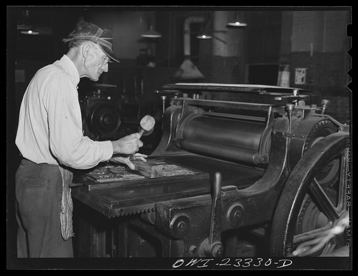 Untitled photo, possibly related to: Dallas, Texas. Making a mat in the composing room of the Dallas Morning News