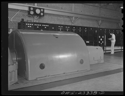 Lufkin, Texas. Southland paper mill. Power room with the turbo generator in foreground
