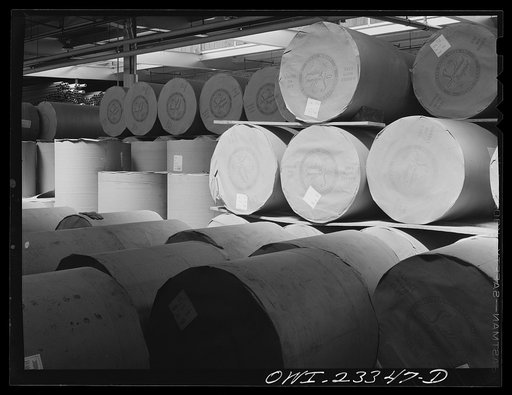 Lufkin, Texas. Southland paper mill. Rolls of newsprint in storage in the shipping room