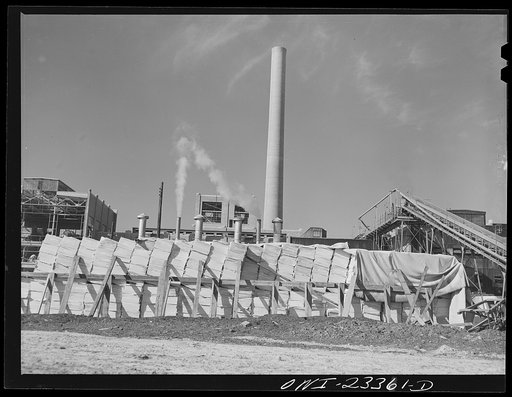 Lufkin, Texas. Southland paper mill. Stockpile of Kraft (chemical) pulp, which is added to southern pine pulp in making newsprint