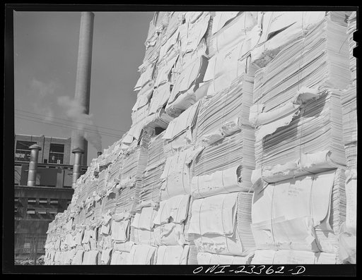 Untitled photo, possibly related to: Lufkin, Texas. Southland paper mill. Stockpile of Kraft (chemical) pulp, which is added to southern pine pulp to make newsprint