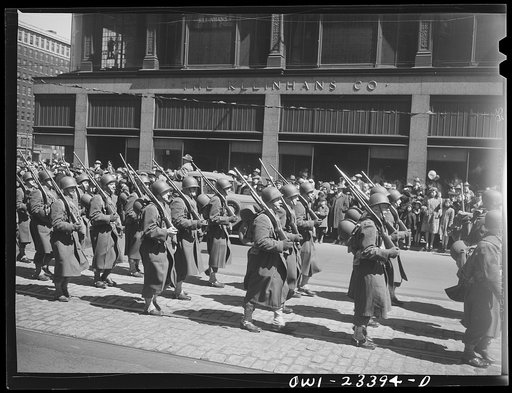 Untitled photo, possibly related to: Buffalo, New York. Parade held to raise money for the cruiser Buffalo