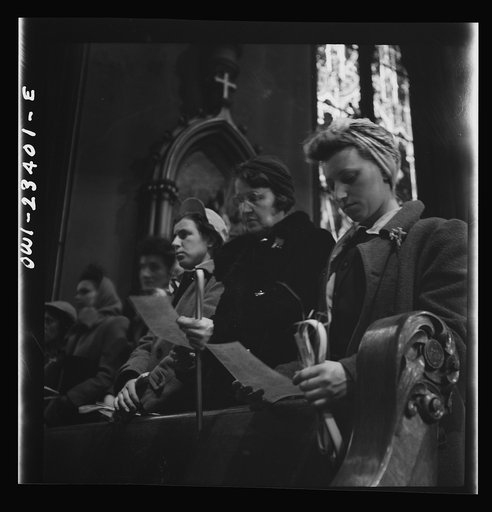 Untitled photo, possibly related to: Buffalo, New York. Women factory workers attending mass at nine a.m. Sunday directly after working the third shift
