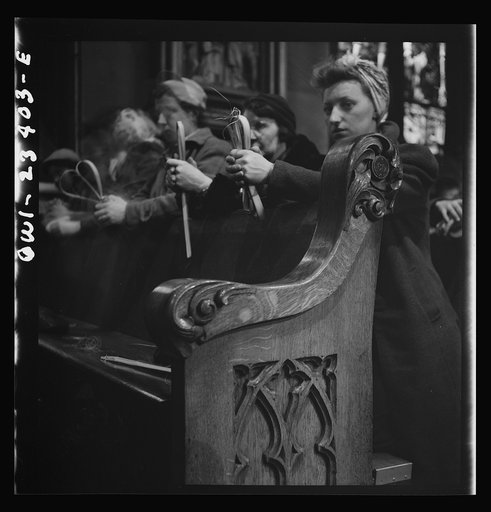 Untitled photo, possibly related to: Buffalo, New York. Women factory workers attending mass at nine a.m. Sunday directly after working the third shift