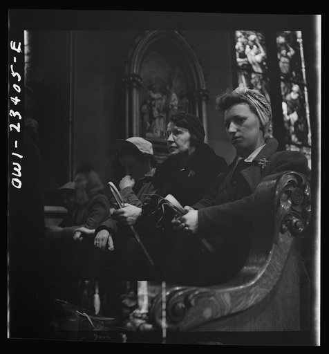 Untitled photo, possibly related to: Buffalo, New York. Women factory workers attending mass at nine a.m. Sunday directly after working the third shift