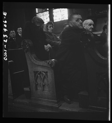 Untitled photo, possibly related to: Buffalo, New York. Women factory workers attending mass at nine a.m. Sunday directly after working the third shift