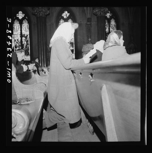 Buffalo, New York. Women factory workers attending mass at nine a.m. Sunday directly after working the third shift. They are wearing slacks