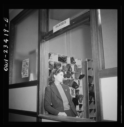 Buffalo, New York. Purse checkroom at the swingshift dance held weekly from midnight until four a.m. at the Main-Utica ballroom