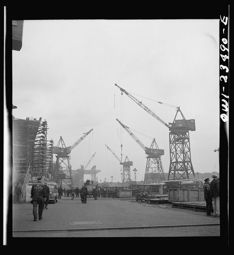 Bethlehem-Fairfield shipyards, Baltimore, Maryland. The yard at the head of the ways