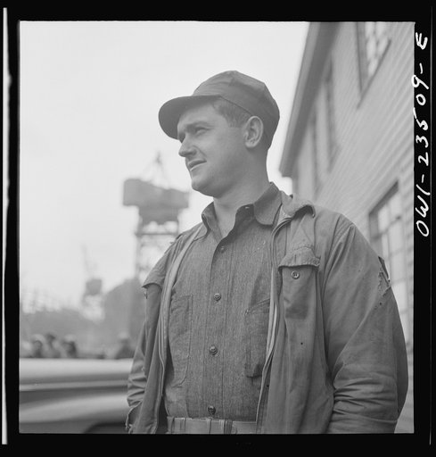 Bethlehem-Fairfield shipyards, Baltimore, Maryland. A shipyard worker