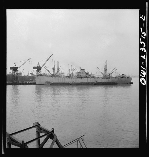Bethlehem-Fairfield shipyards, Baltimore, Maryland. Ship at the outfitting pier