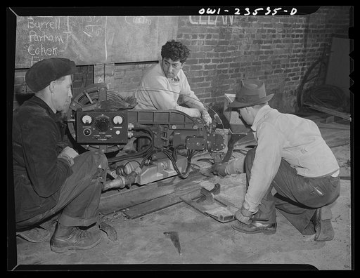 Bethlehem-Fairfield shipyards, Baltimore, Maryland. Operating a welding machine