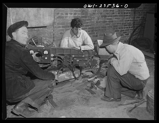 Bethlehem-Fairfield shipyards, Baltimore, Maryland. Operating a welding machine